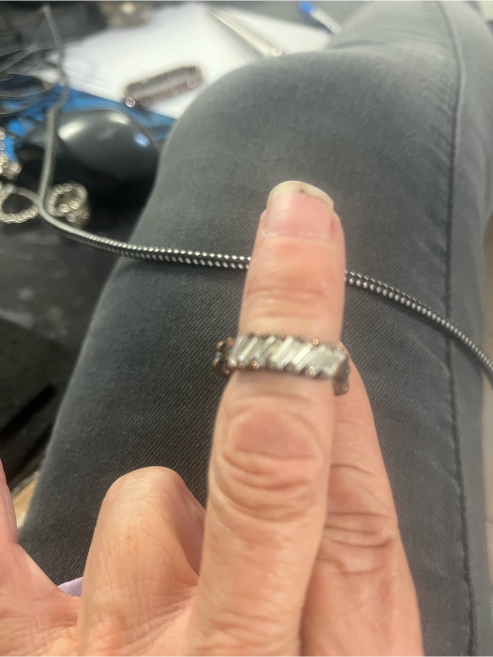 Sterling Silver Baguette CZ Band Ring - Silver stretch